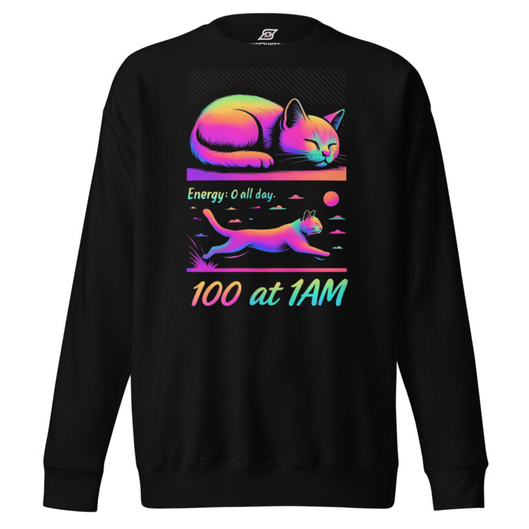 Funny Cat Energy Sweatshirt – Lazy All Day, Zoomies at 1AM Graphic | SuperUmbra