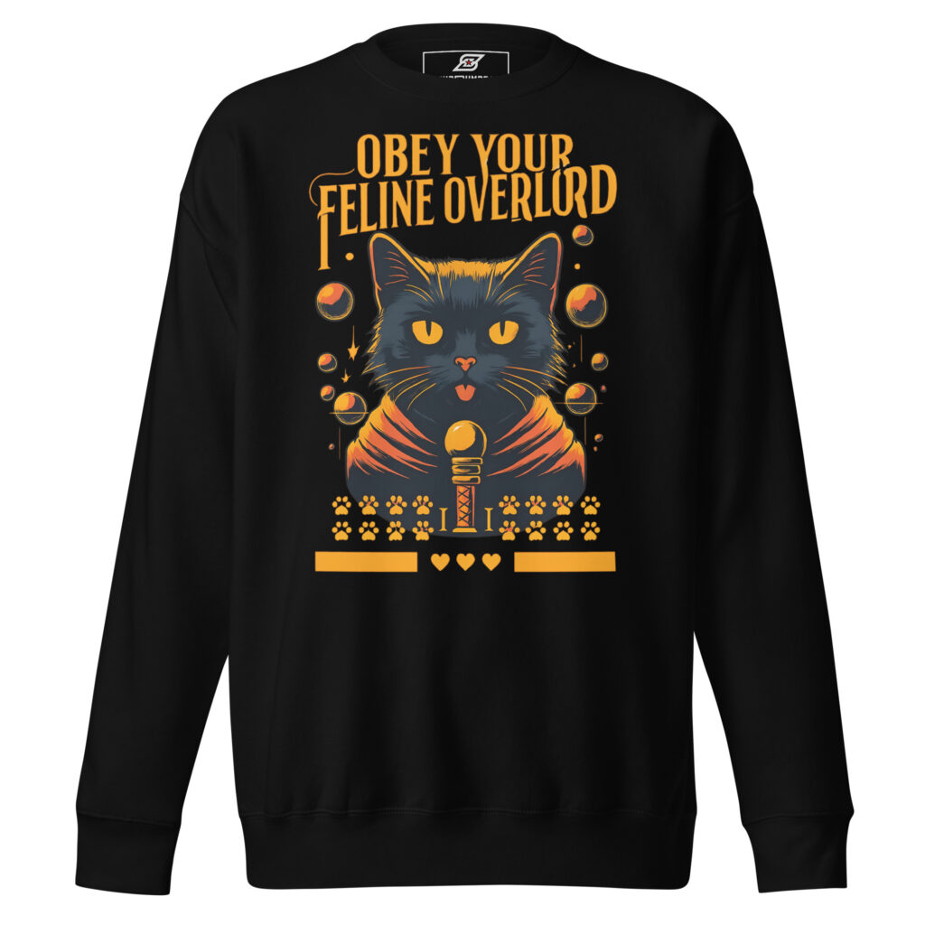 Obey Your Feline Overlord Sweatshirt – Funny Black Cat Pullover for Cat Lovers | SuperUmbra