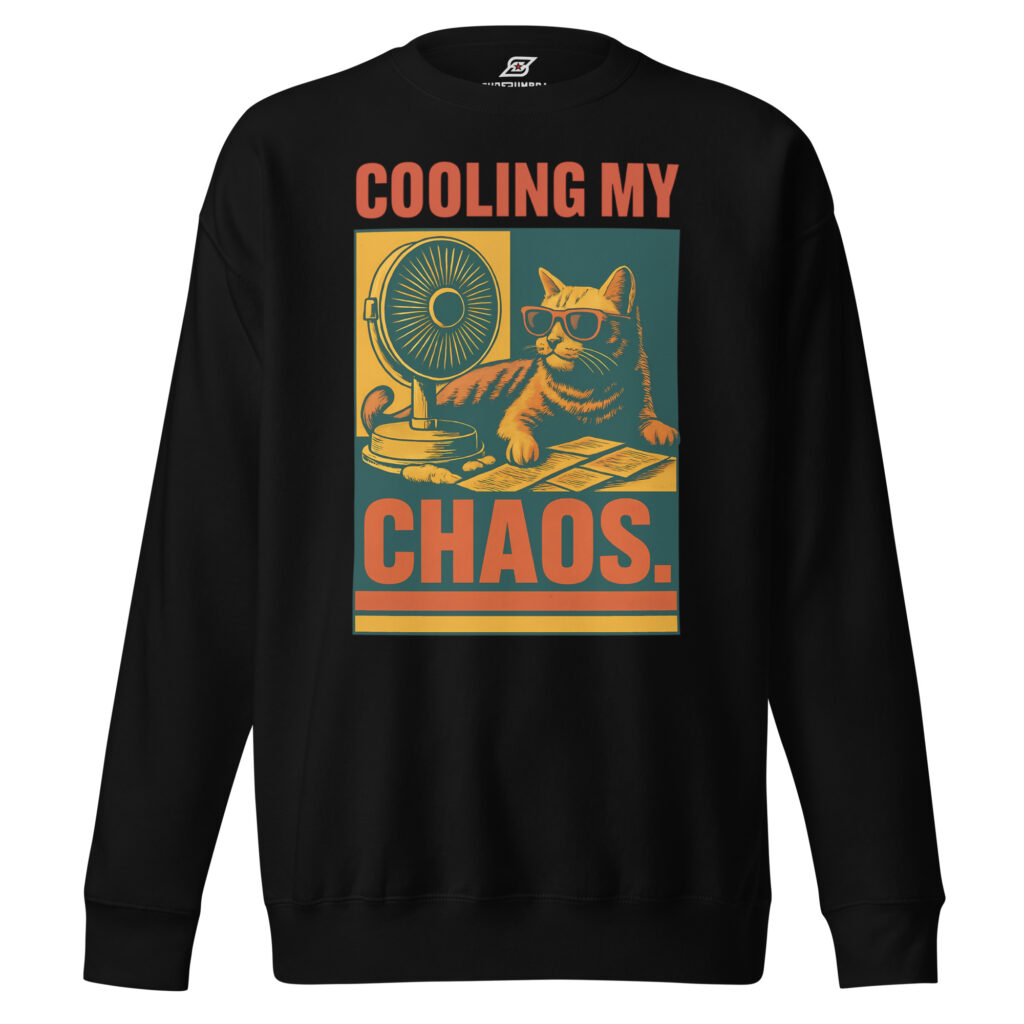 Cooling My Chaos Retro Style Cat Graphic Sweatshirt | SuperUmbra