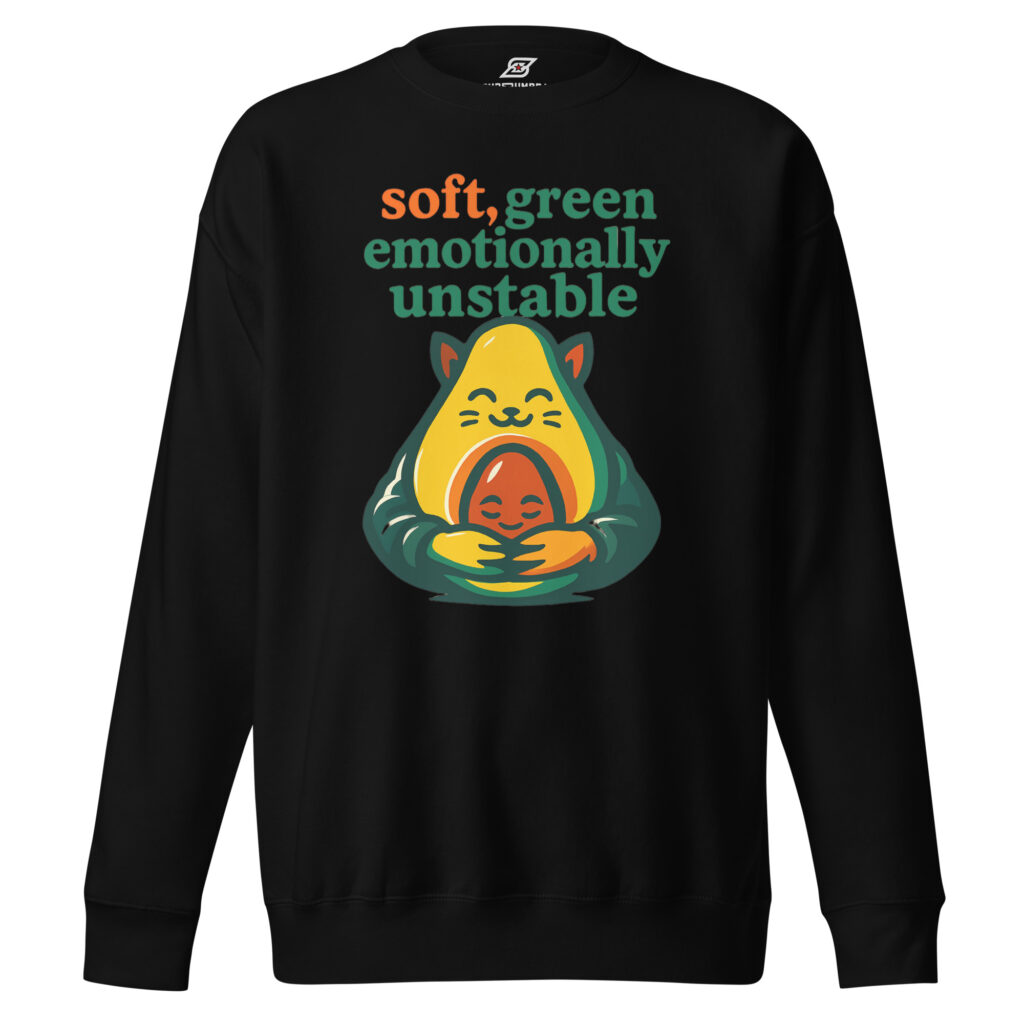 Avocado Cat Sweatshirt – Soft Green Emotionally Unstable Meme Pullover | SuperUmbra