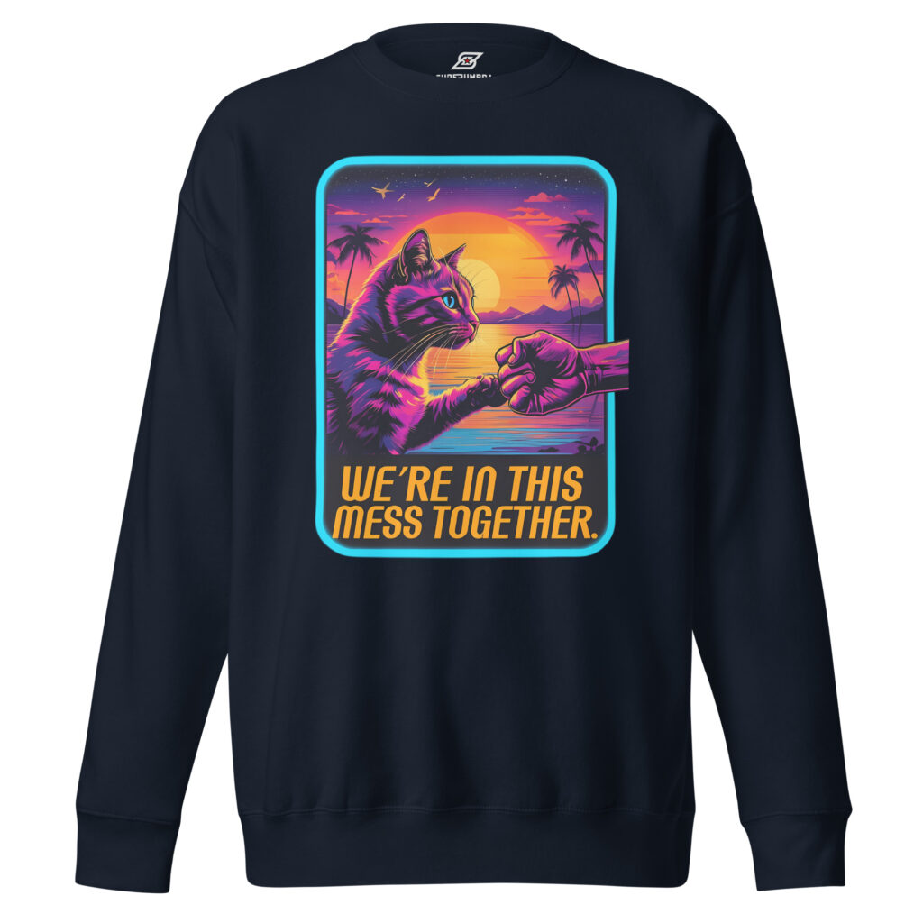 Cat Graphic Sweatshirt – Cute Fist Bump Sunset Pullover | SuperUmbra