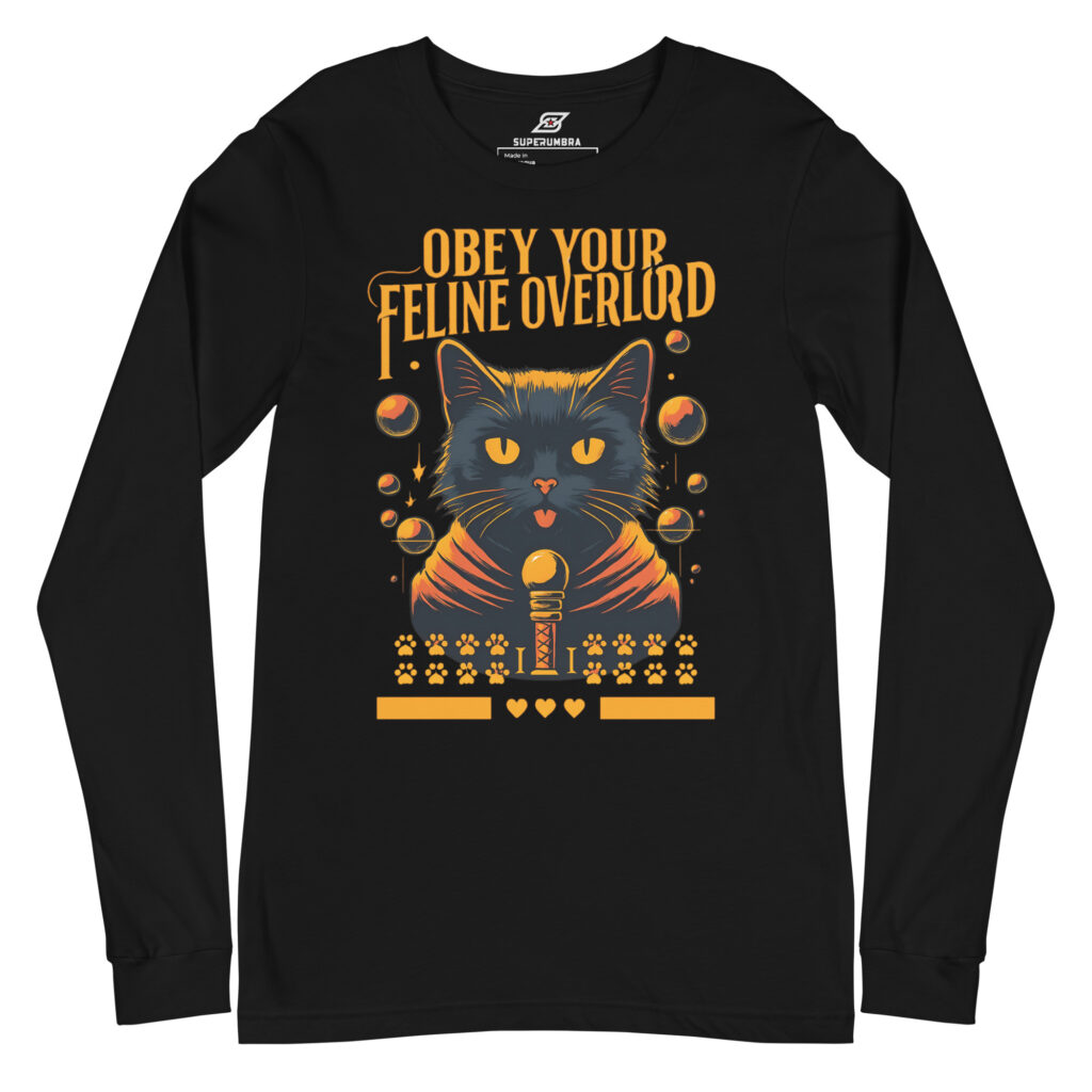 Funny Cat Long Sleeve Shirt – Obey Your Feline Overlord Unisex Tee | SuperUmbra