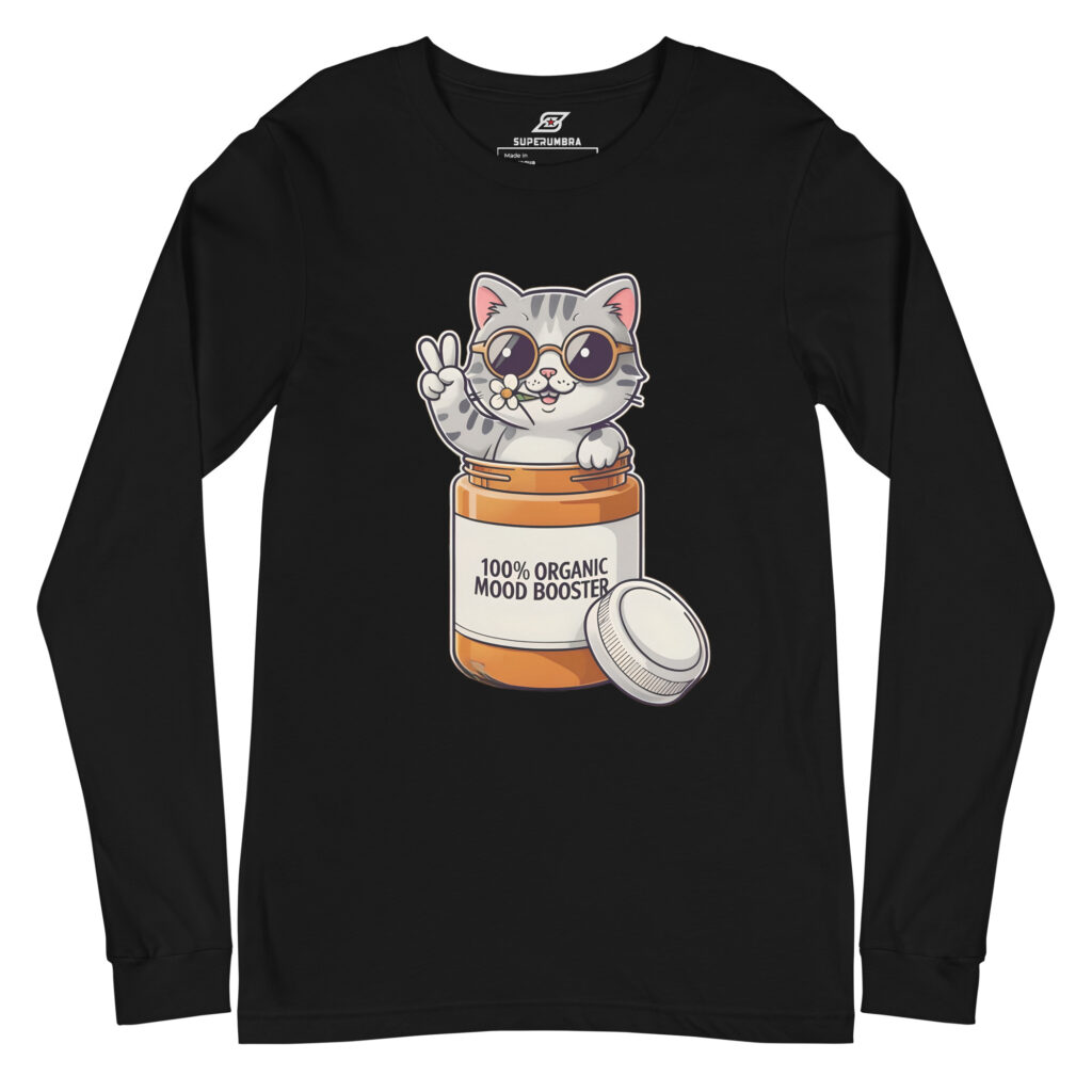 Epic Organic Mood Booster Cat Long Sleeve Shirt | Legendary Positivity Apparel | SuperUmbra