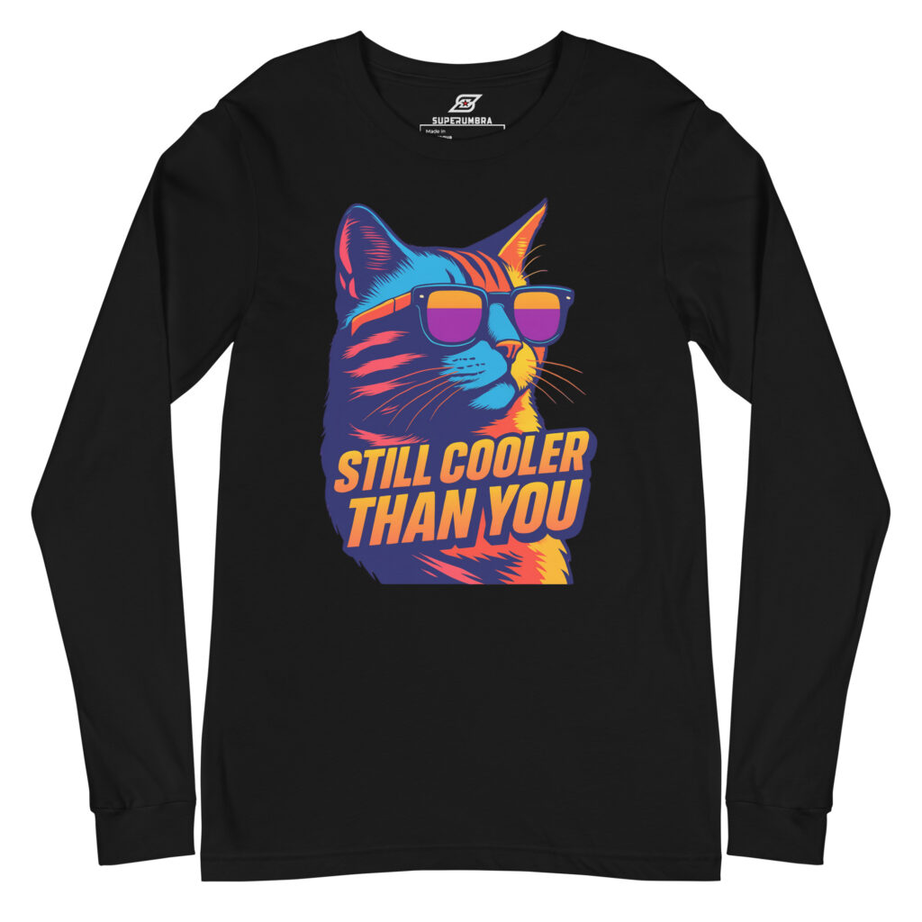 Cool Cat Long Sleeve Shirt – Funny Retro Sunglasses Tee with Attitude | SuperUmbra