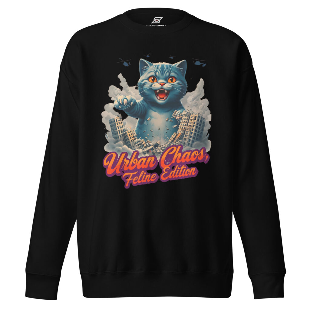 Monster Cat Sweatshirt – Urban Chaos Feline Graphic Pullover | SuperUmbra