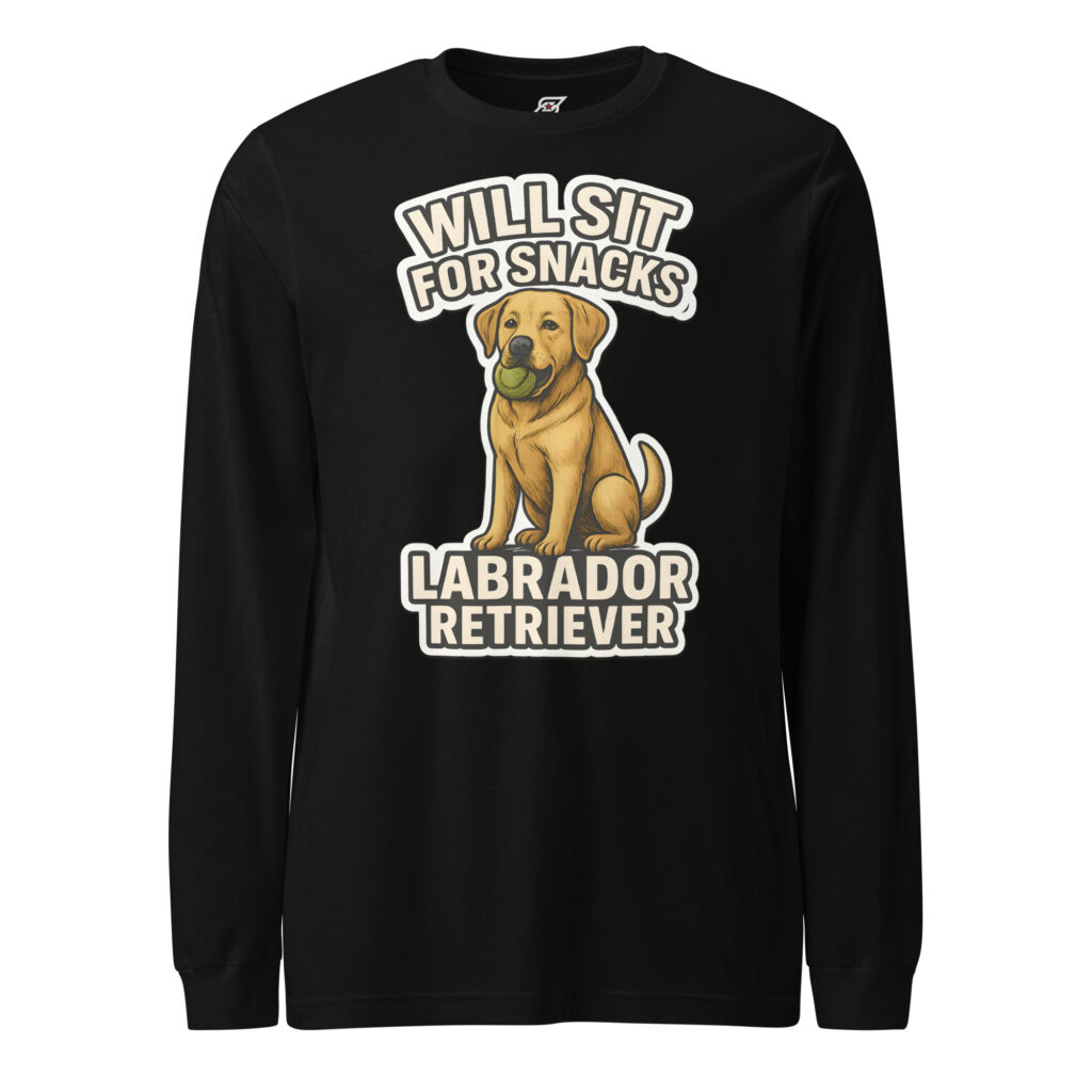 Will Sit for Snacks Labrador Retriever Dog Graphic Long Sleeve Shirt