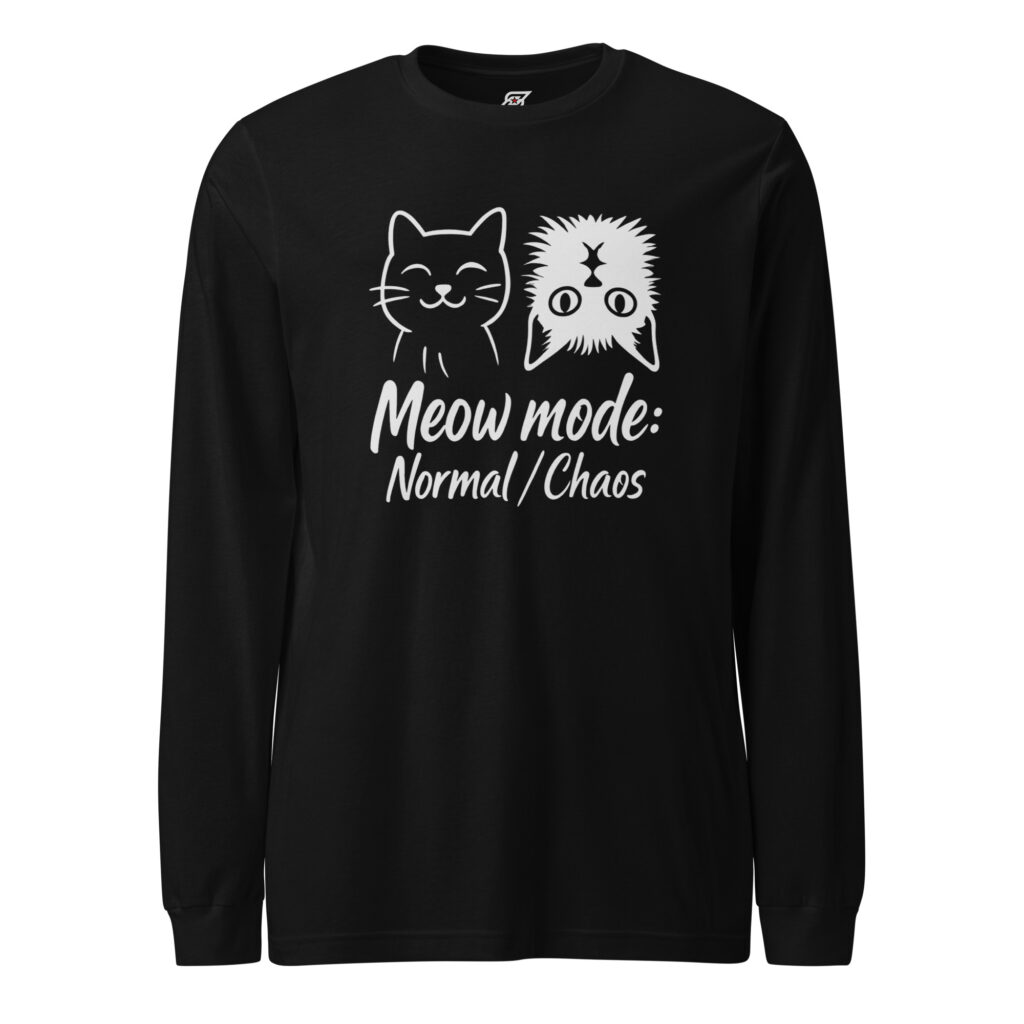 Meow Mode Long Sleeve Shirt – Funny Cat Chaos vs Normal Personality Tee | SuperUmbra