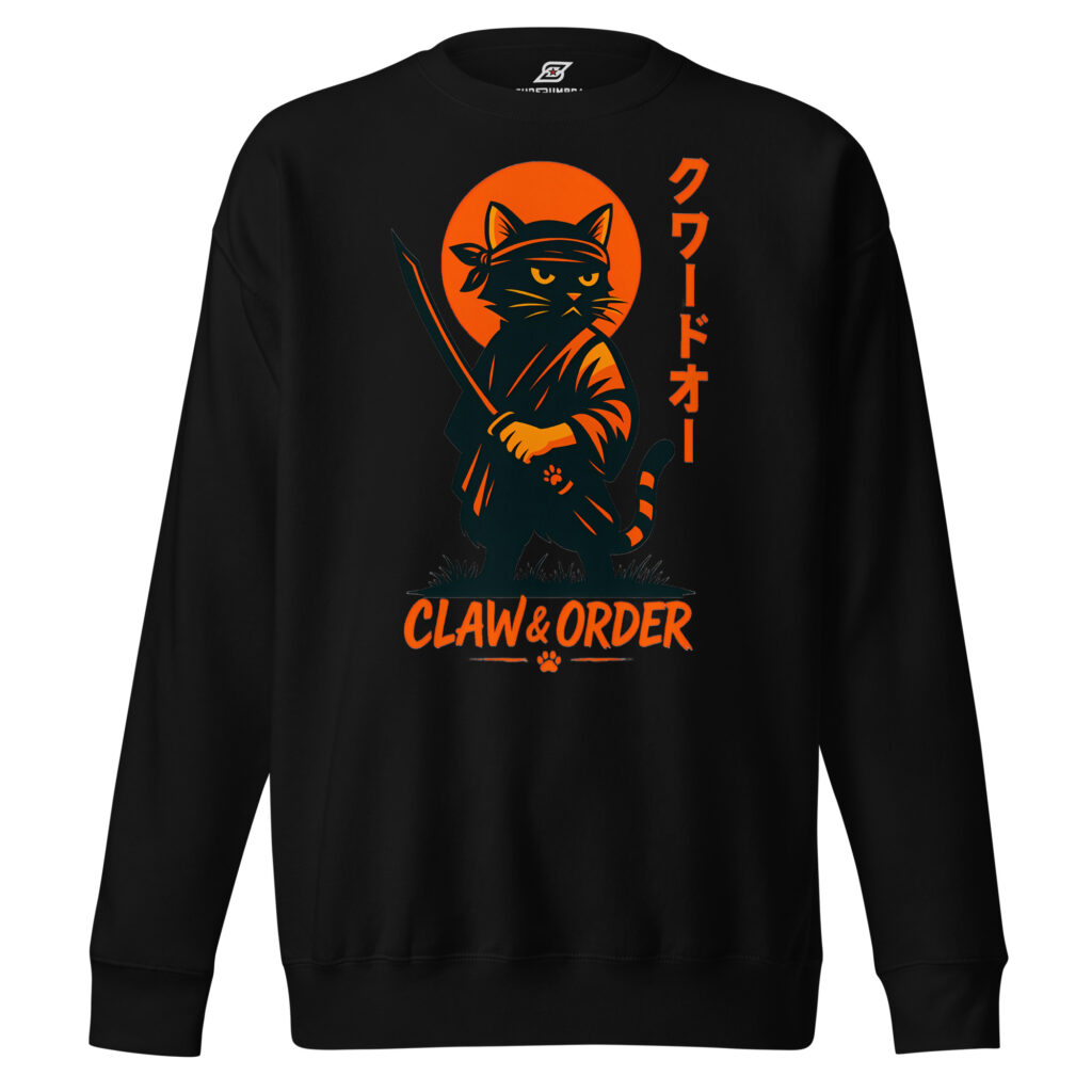 Claw & Order Samurai Cat Sweatshirt – Katana Cat, Japanese Style Warrior Crewneck