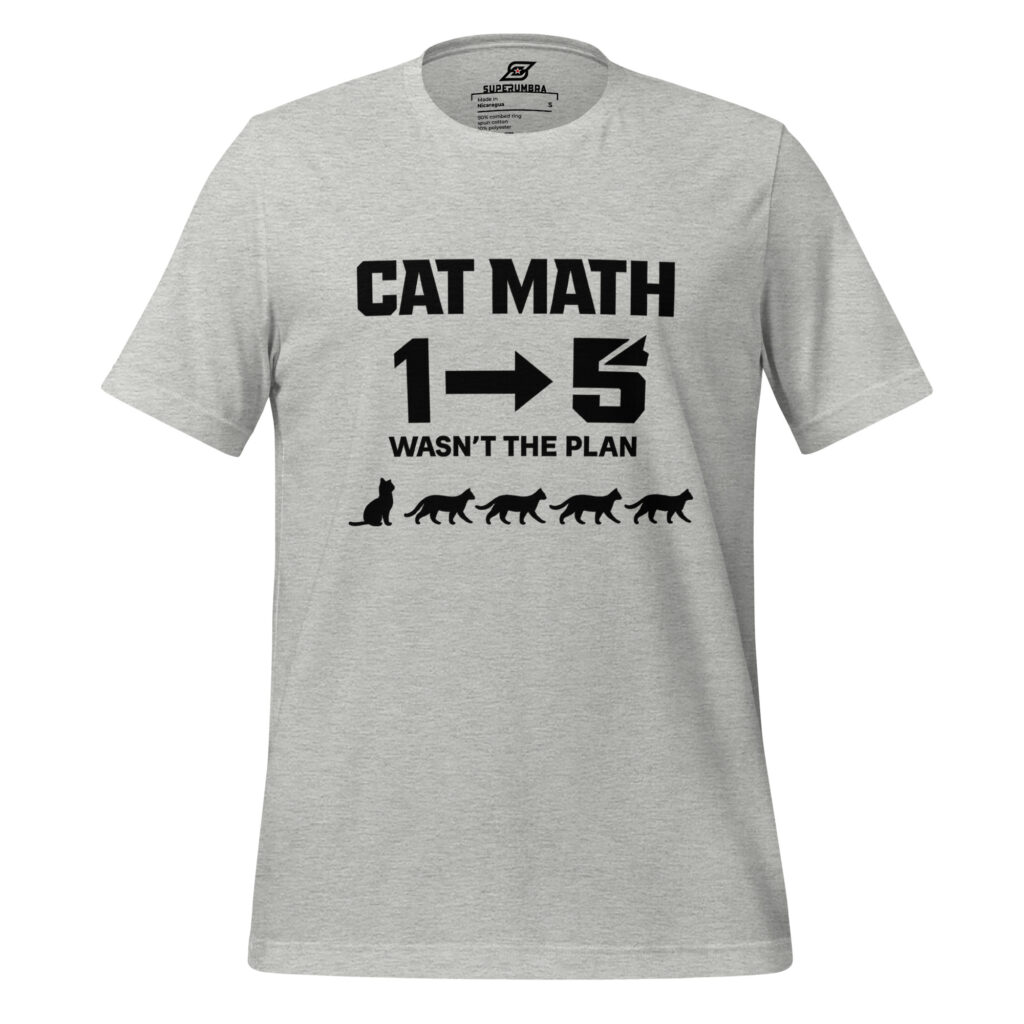 CAT MATH 1 → 5 WASN’T THE PLAN T-Shirt – Funny Cat Lover Tee | SuperUmbra