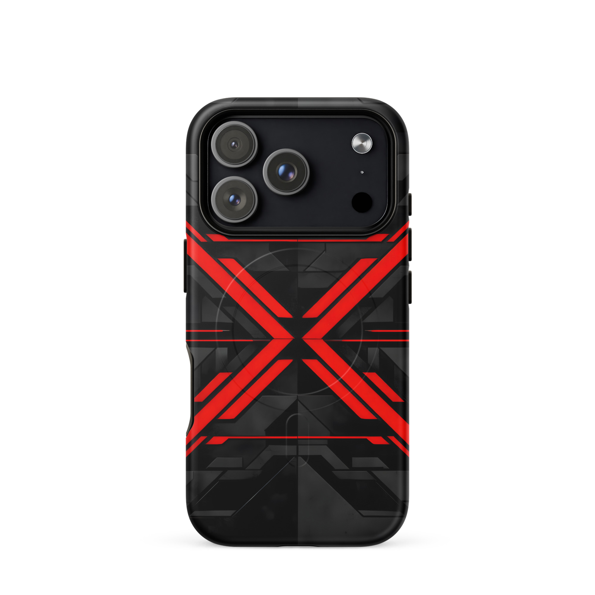Cyberpunk Red X MagSafe Case for iPhone 17 Pro & iPhone 17 Pro Max – Futuristic Black Tech Design