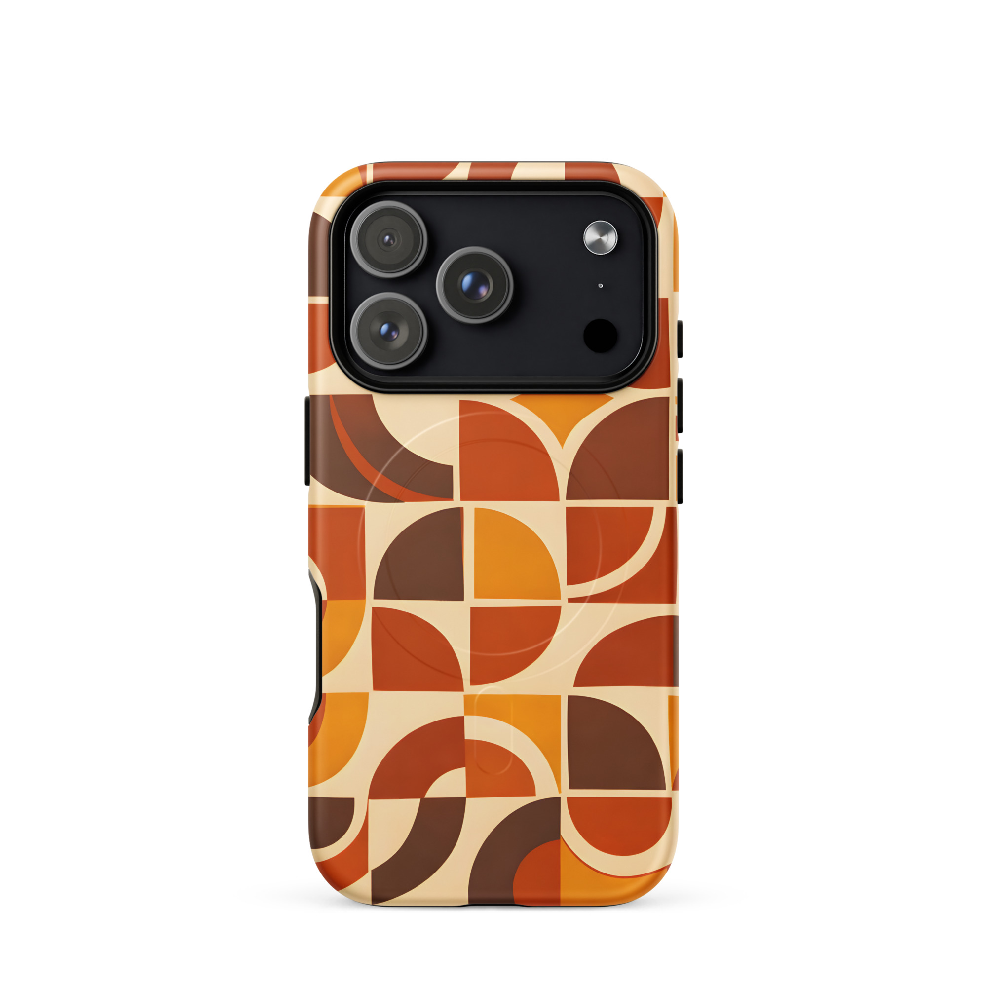MagSafe Tough Case for iPhone 17 Pro & iPhone 17 Pro Max – Retro Geometric Orange Brown Pattern