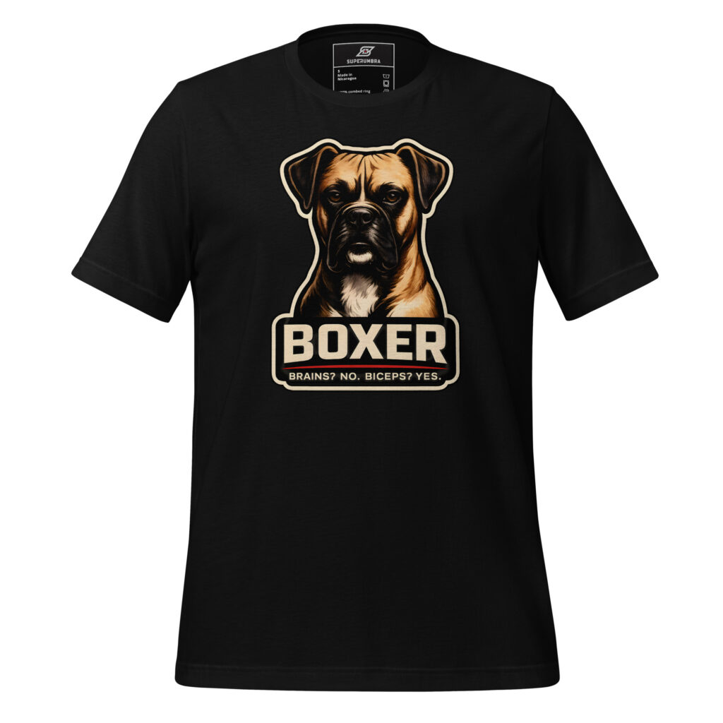 BOXER BRAINS? NO. BICEPS? YES. Funny Boxer Dog T-Shirt | SuperUmbra